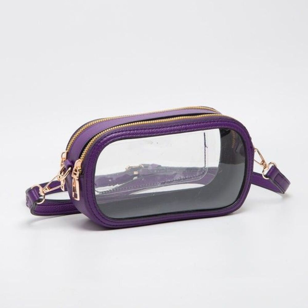 Women's Bag PURPLE Crossbody Clear Stadium Approved Superbowl Double Zipper